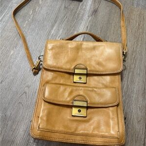 Vintage Tan Genuine Leather Lock & Key Crossbody